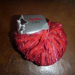 1 Ball Katia Chic Wool Blend Ribbon Yarn Color 11 (Red w/ Gold) 70 yds.